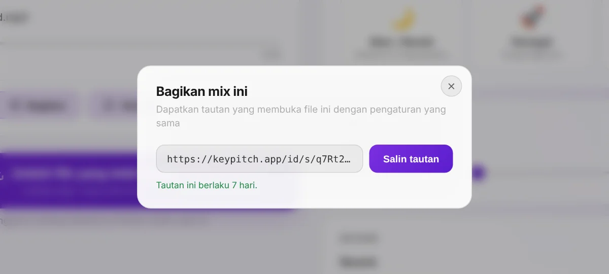 Bagikan: tautan yang membuka file Anda dengan pengaturan persis Anda — gratis dan berlaku 7 hari.