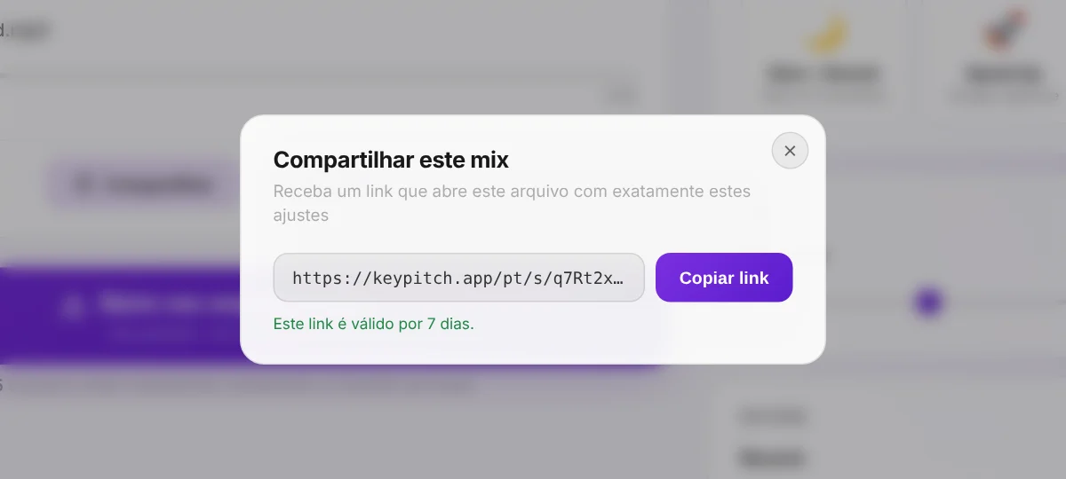Compartilhar: um link que abre o seu ficheiro com as suas definições exatas — gratuito e válido durante 7 dias.